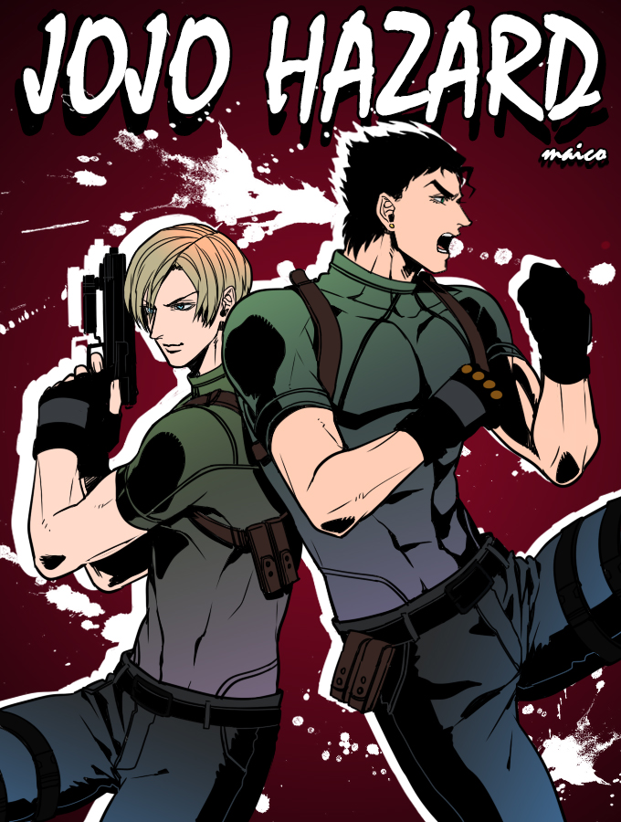 kujo jotaro, leon s. kennedy, and matthew mercer (jojo no kimyou na bouken and 2 more) drawn by meiji_ken