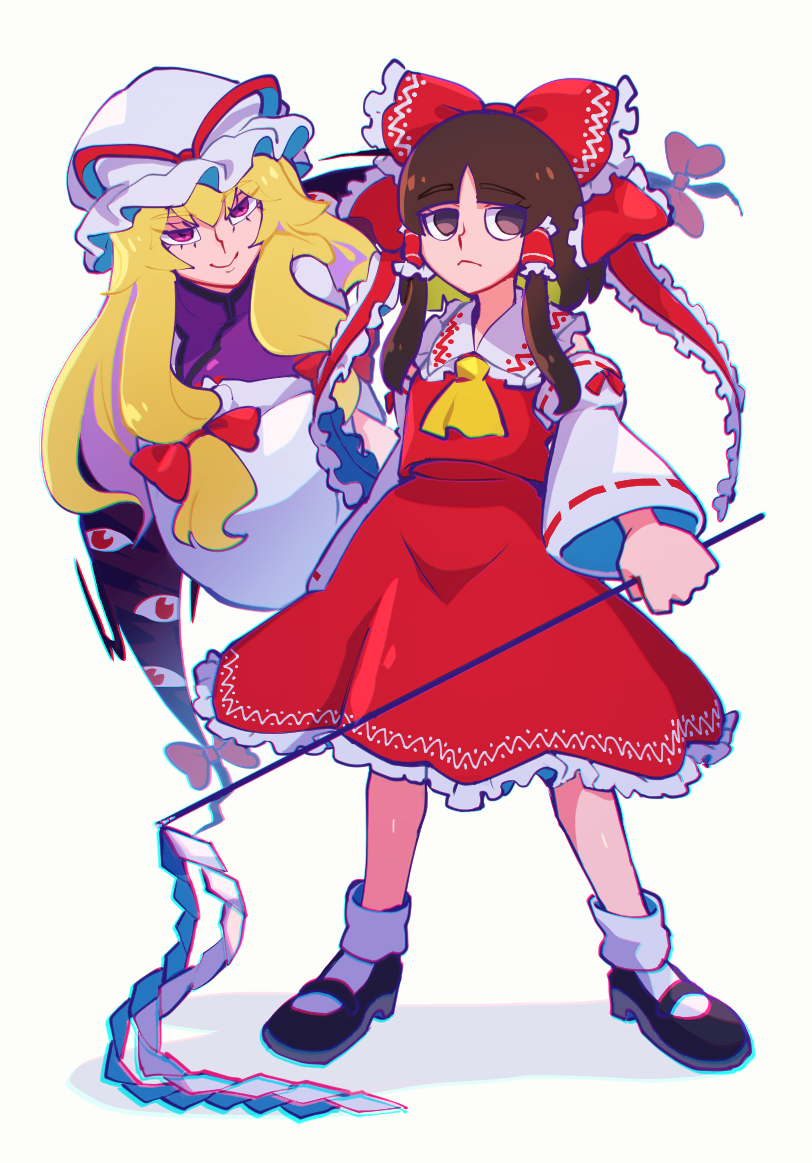 hakurei reimu and yakumo yukari (touhou) drawn by iganashi1