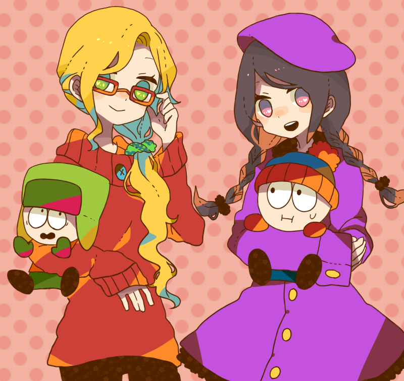 stan marsh, kyle broflovski, wendy testaburger, and bebe stevens (south park) drawn by maco22