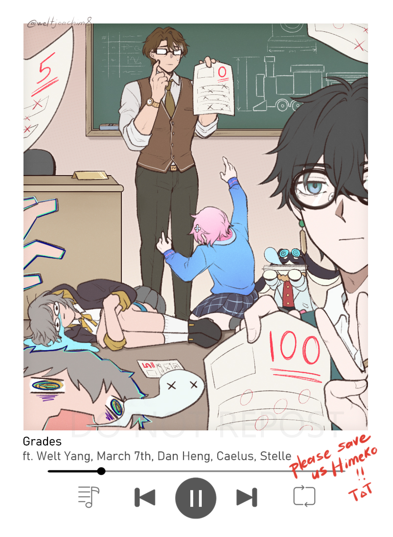 trailblazer, stelle, march 7th, caelus, dan heng, and 2 more (honkai and 1 more) drawn by sallyatoyota