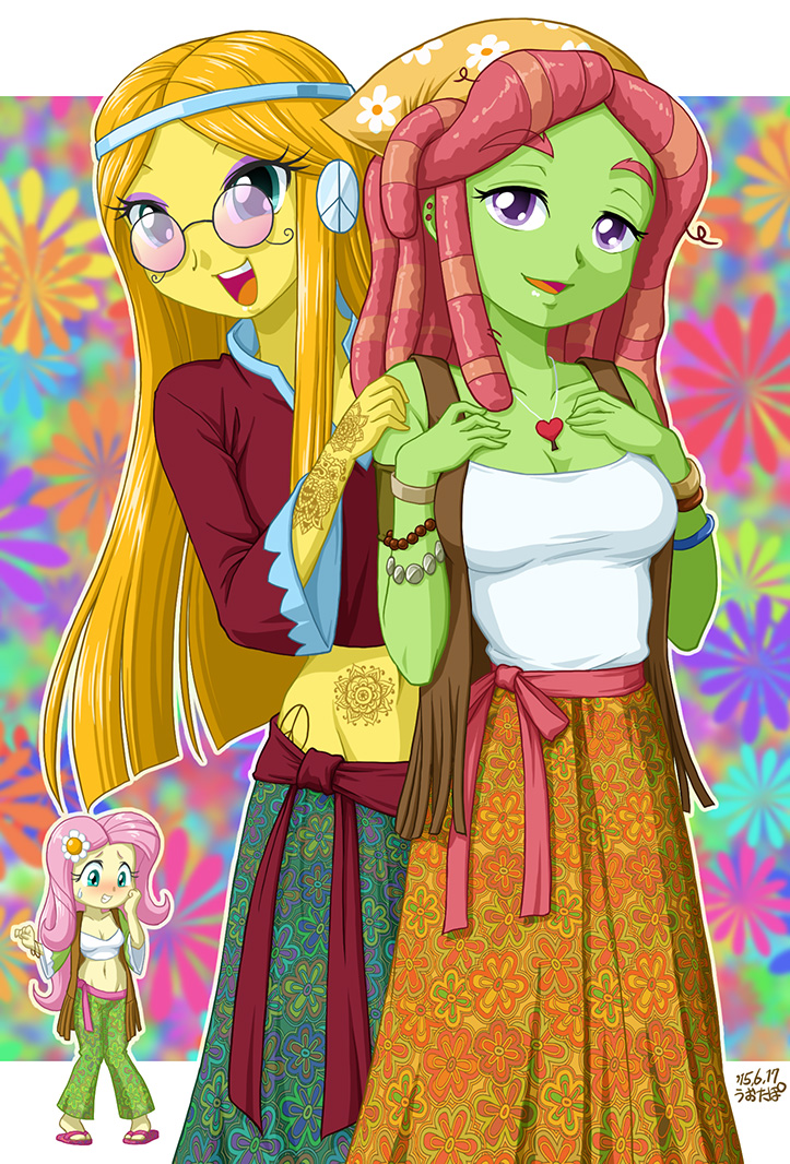 fluttershy, tree hugger, and wheat grass (my little pony and 2 more) drawn by uotapo