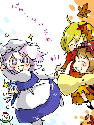 cirno, aki minoriko, aki shizuha, and letty whiterock (touhou) drawn by popoin