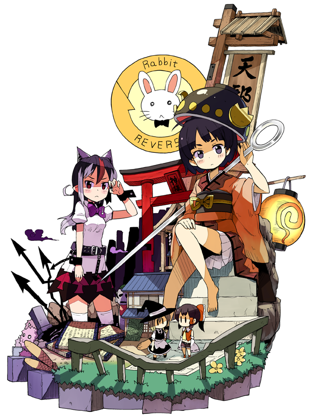 hakurei reimu, kirisame marisa, kijin seija, and sukuna shinmyoumaru (touhou) drawn by kannazuki_hato