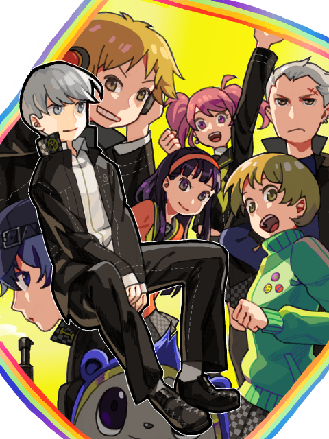 narukami yu, shirogane naoto, satonaka chie, kujikawa rise, amagi yukiko, and 3 more (persona and 1 more) drawn by esukee