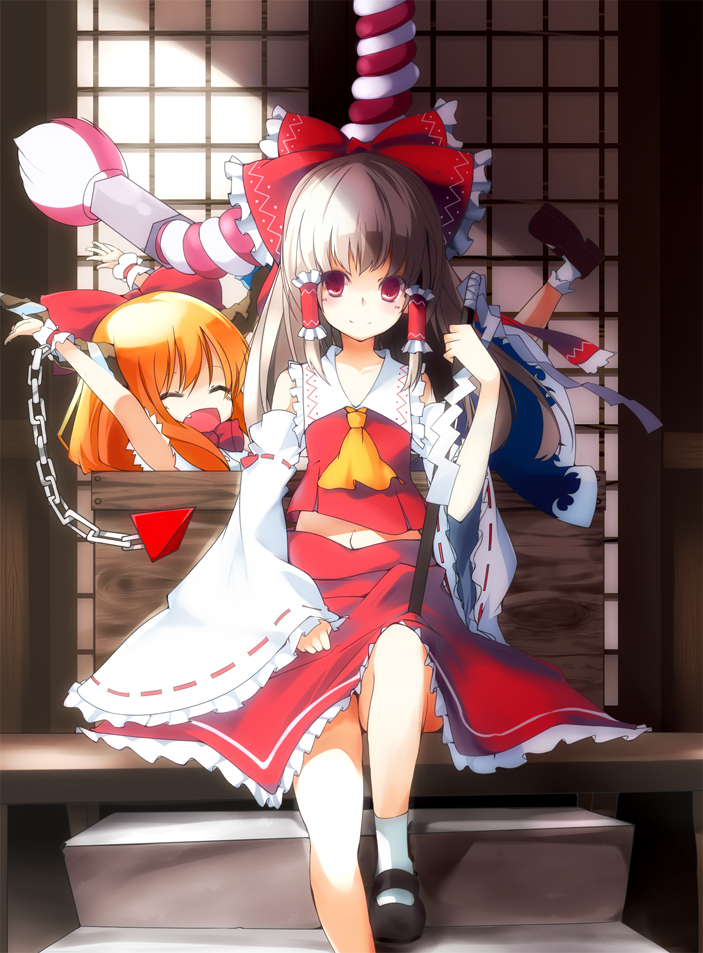 hakurei reimu and ibuki suika (touhou) drawn by eskimofox