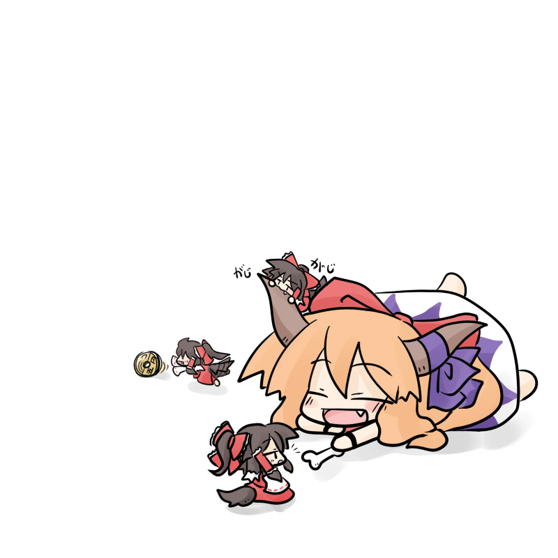 hakurei reimu and ibuki suika (touhou) drawn by yanagi_(nurikoboshi)