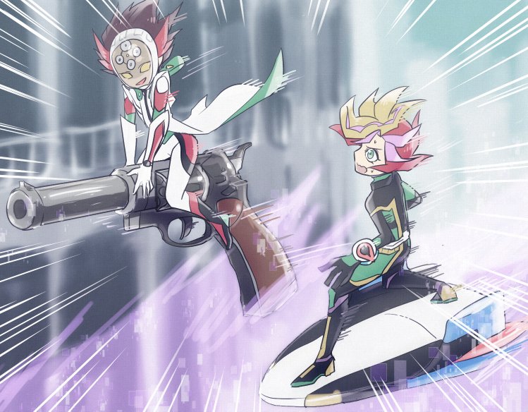 fujiki yusaku, kogami ryoken, playmaker, and revolver (yu-gi-oh! and 1 more) drawn by sanagi_2
