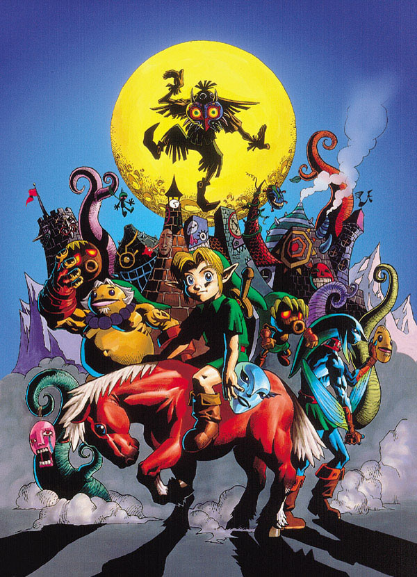 link, young link, majora, epona, skull kid, and 3 more (the legend of zelda and 1 more) drawn by nakano_yusuke