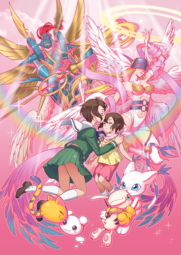 angewomon, yagami hikari, tailmon, plotmon, ofanimon, and 2 more (digimon and 2 more) drawn by eclosion