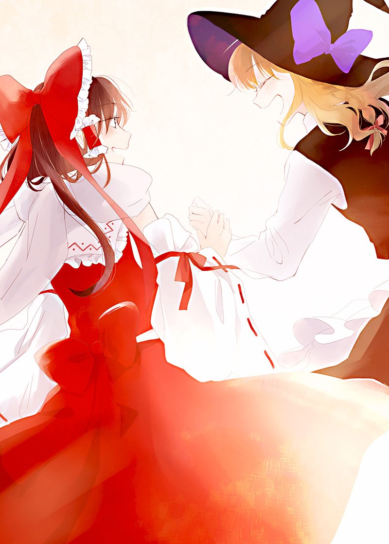 hakurei reimu and kirisame marisa (touhou) drawn by yonu_(yonurime)