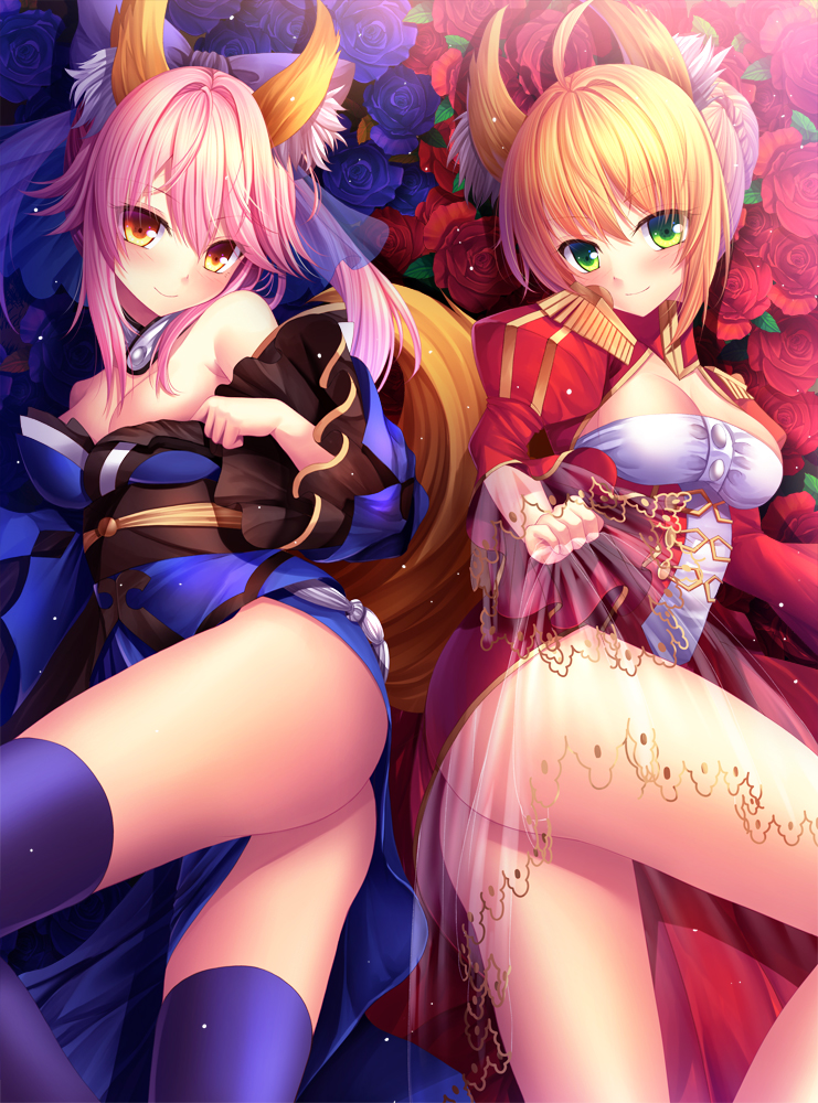 tamamo, nero claudius, and tamamo no mae (fate and 1 more) drawn by toshi_(1-147)