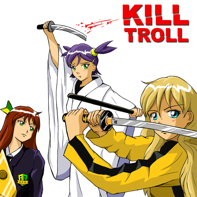 slavya-chan, unyl-chan, and banhammer-tan (kill bill and 1 more) drawn by huyase