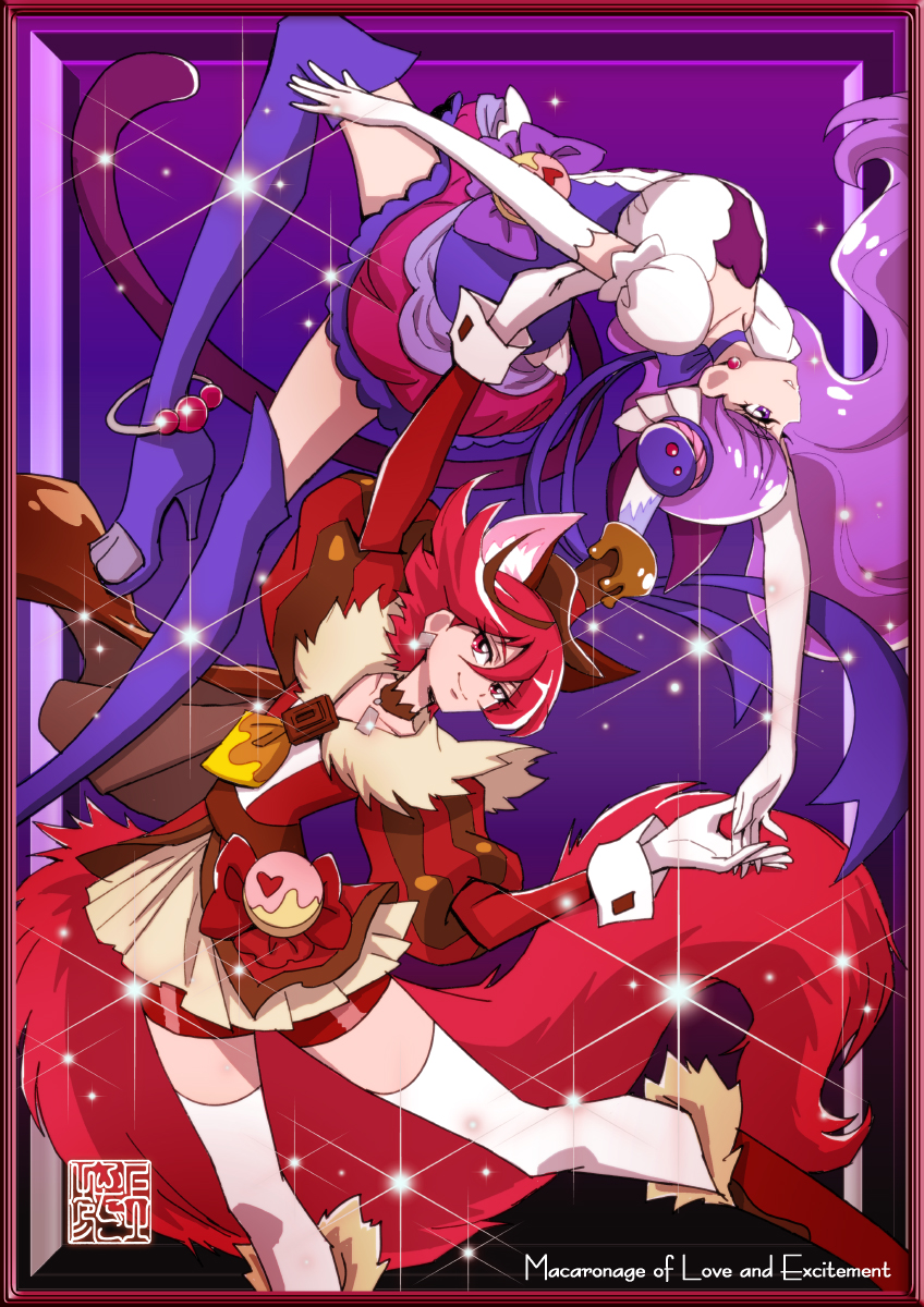 kotozume yukari, kenjou akira, cure macaron, and cure chocolat (precure and 1 more) drawn by kamikita_futago