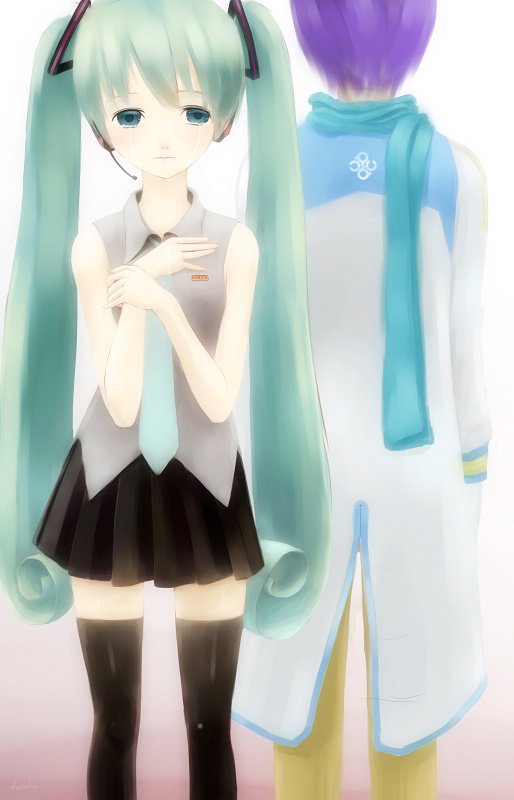 hatsune miku and kaito (vocaloid) drawn by zha_huache