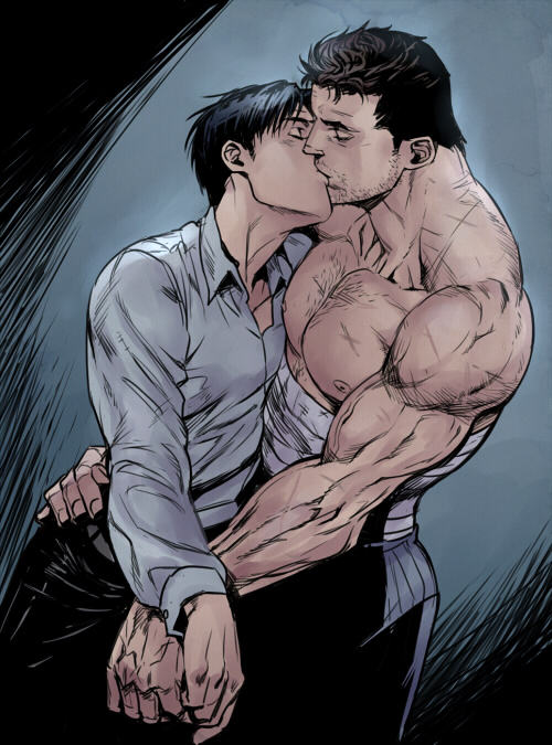 batman, bruce wayne, dick grayson, and nightwing (dc comics and 1 more) drawn by nakadoori