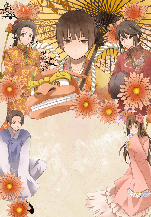 japan, china, taiwan, hong kong, and korea (axis powers hetalia) drawn by marimo_hen