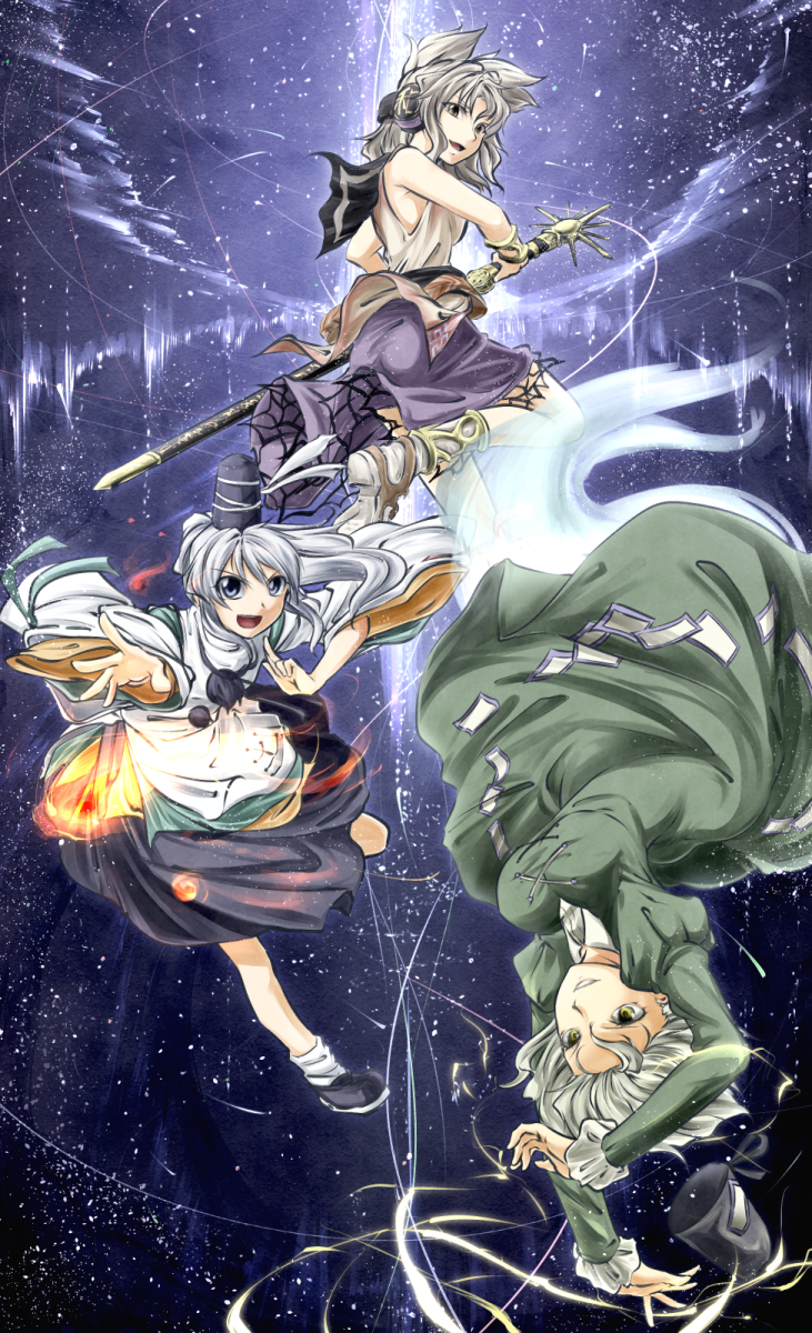 toyosatomimi no miko, mononobe no futo, and soga no tojiko (touhou) drawn by kakao_(noise-111)