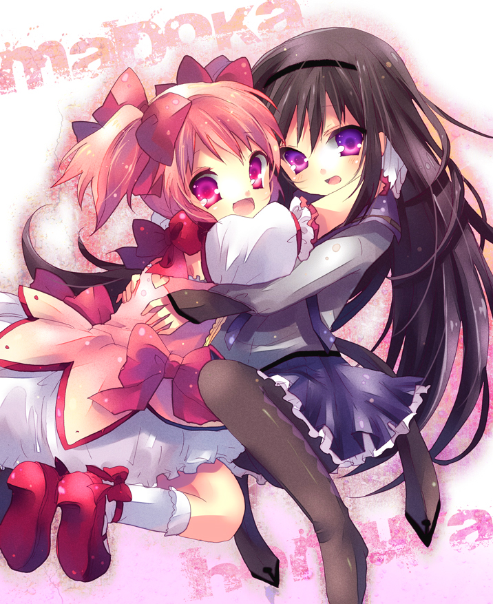 akemi homura and kaname madoka (mahou shoujo madoka magica) drawn by kosuzume