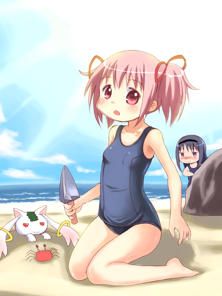 akemi homura, kaname madoka, and kyubey (mahou shoujo madoka magica) drawn by m-eine