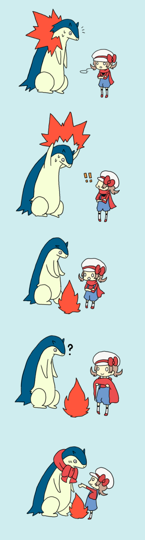 lyra and typhlosion (pokemon and 1 more) drawn by zassou_(yurara)