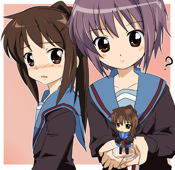 nagato yuki and kyonko (suzumiya haruhi no yuuutsu) drawn by ixy