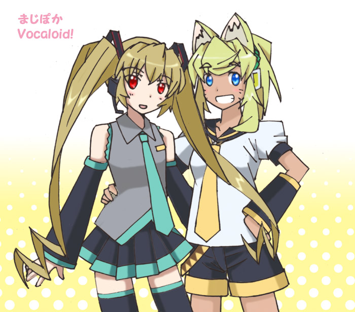 hatsune miku, kagamine rin, liru, and pachira (vocaloid and 1 more) drawn by kaki_(eijikash)