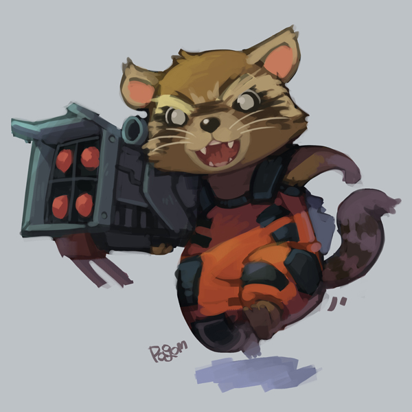 rocket raccoon (marvel and 2 more) drawn by pagom