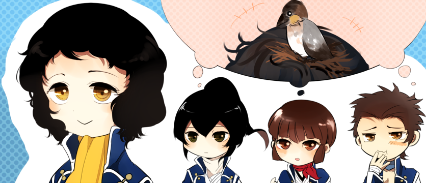 flynn, isabeau, walter, and jonathan (shin megami tensei and 1 more) drawn by karamugi