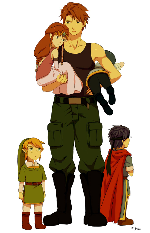 link, princess zelda, ike, marth, and solid snake (fire emblem and 7 more) drawn by o-yuki