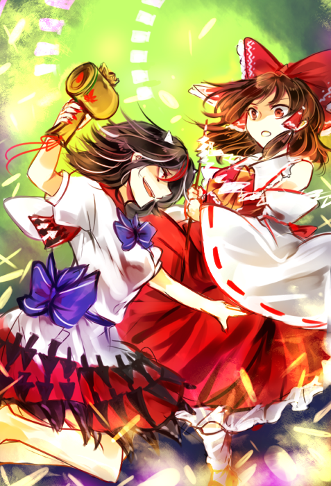 hakurei reimu and kijin seija (touhou) drawn by kutsuki_kai