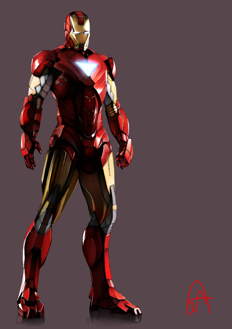 tony stark and iron man (marvel) drawn by a.q.u.a