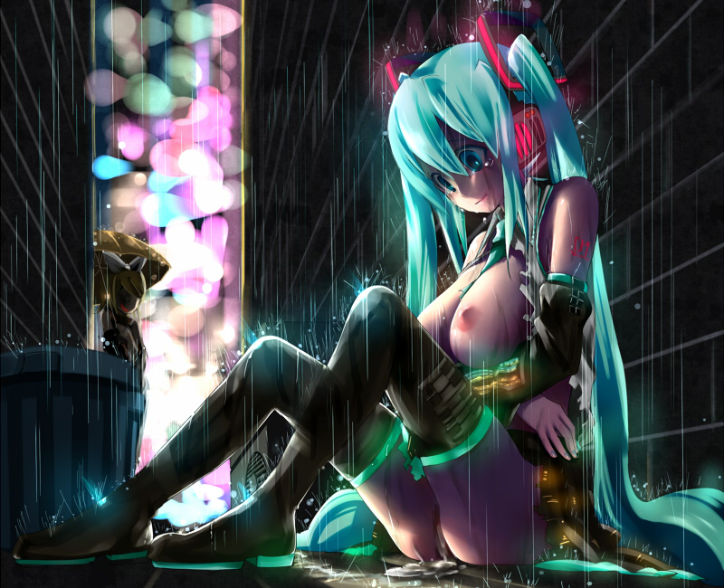 hatsune miku and kagamine rin (vocaloid) drawn by harepore