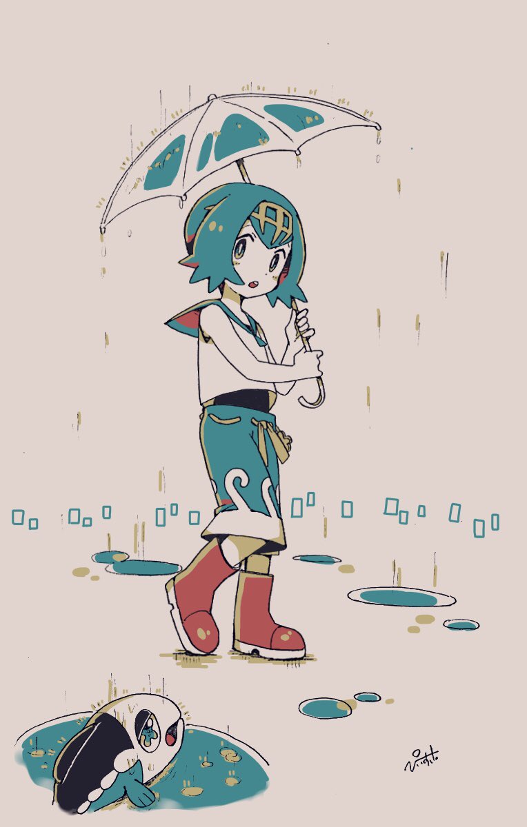 lana and wishiwashi (pokemon and 1 more) drawn by piisuke_(ebiko)
