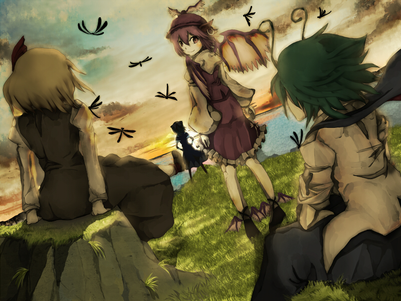 cirno, rumia, mystia lorelei, and wriggle nightbug (touhou) drawn by tokoroten_(hmmuk)