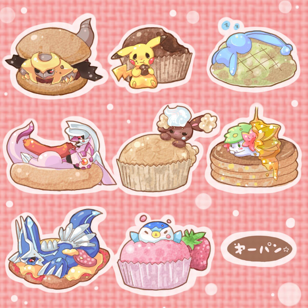 pikachu, piplup, shaymin, giratina, buneary, and 3 more (pokemon) drawn by okamori_kuo