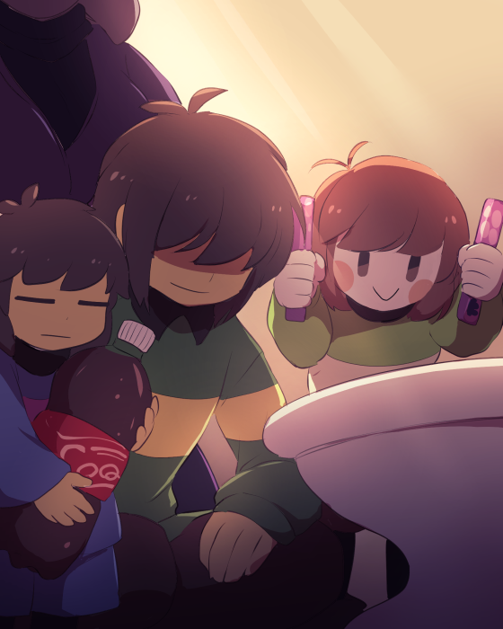 frisk, chara, kris, and toriel (undertale and 2 more) drawn by lari-lab
