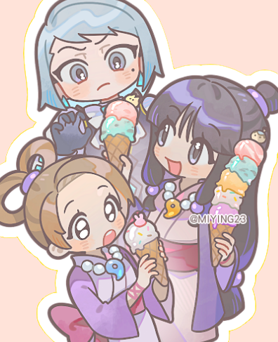 maya fey, franziska von karma, and pearl fey (ace attorney) drawn by miying_(ho_ru03_15)