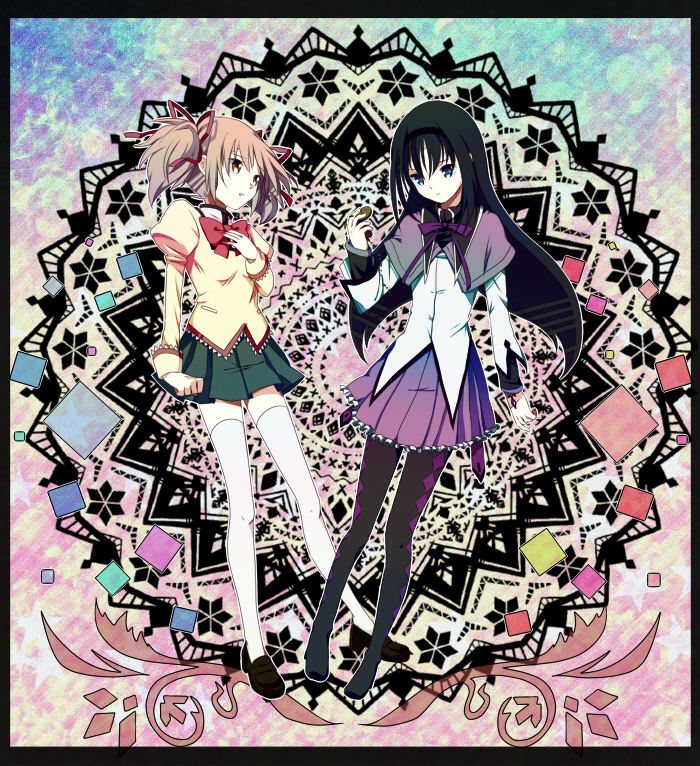 akemi homura and kaname madoka (mahou shoujo madoka magica) drawn by misumi_(msm952)
