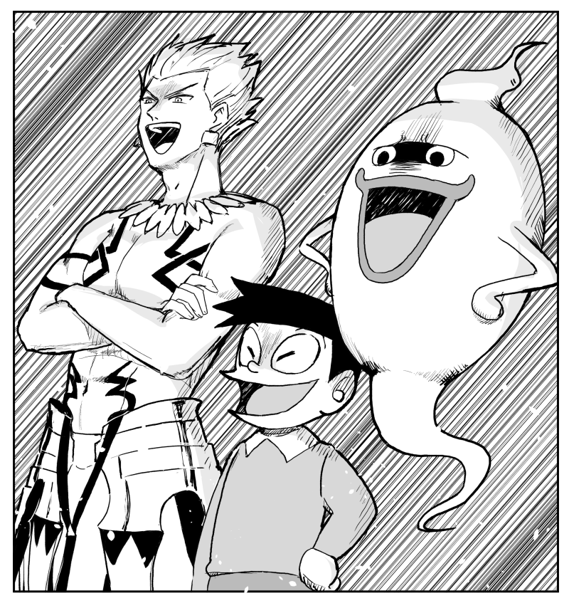 gilgamesh, whisper, honekawa suneo, and seki tomokazu (fate and 3 more) drawn by yumemi_gachiko