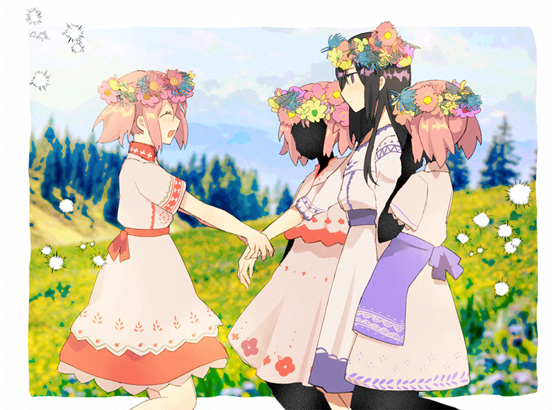 akemi homura and kaname madoka (mahou shoujo madoka magica) drawn by pc_(z_yu)