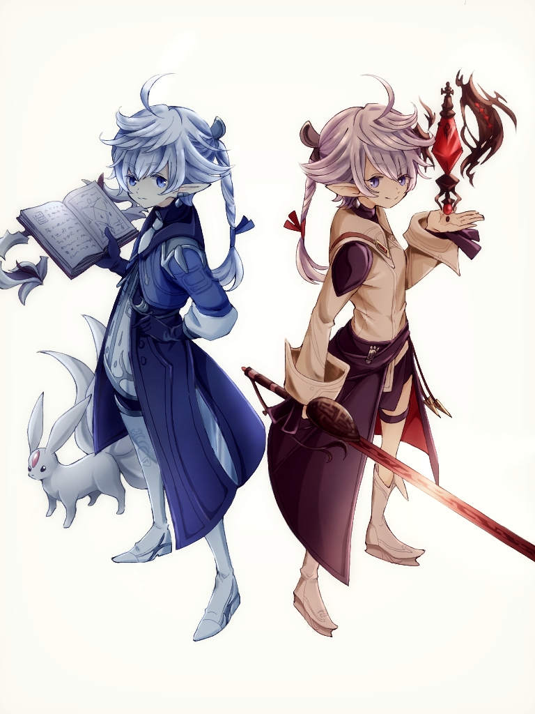 alisaie leveilleur, alphinaud leveilleur, and carbuncle (final fantasy and 1 more) drawn by ichi_(pixiv6373491)