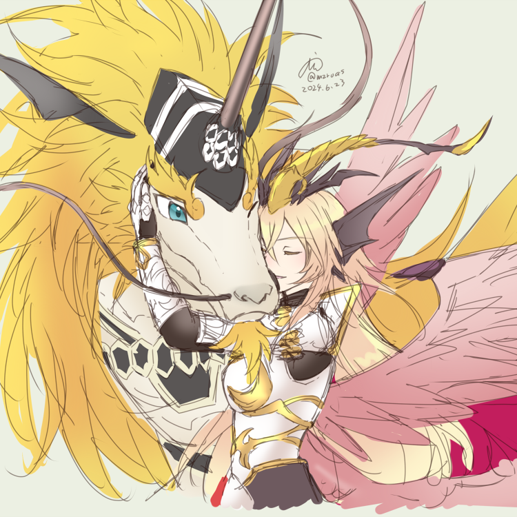 majespecter unicorn kirin and majesty pegasus the dracoslayer (yu-gi-oh!) drawn by mzroas