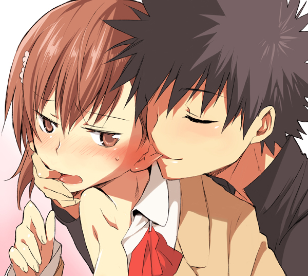 misaka mikoto and kamijou touma (toaru majutsu no index and 1 more) drawn by kamekoya_sato