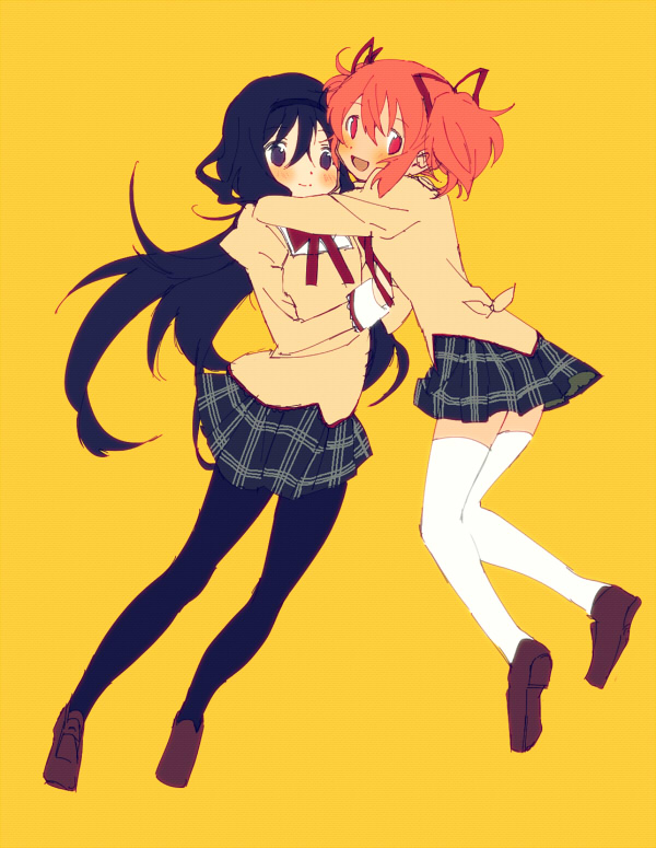 akemi homura and kaname madoka (mahou shoujo madoka magica) drawn by toma_(koudo)