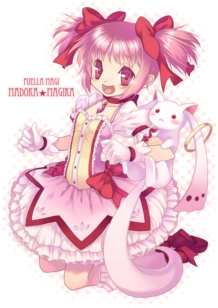 kaname madoka and kyubey (mahou shoujo madoka magica) drawn by mitake_eil