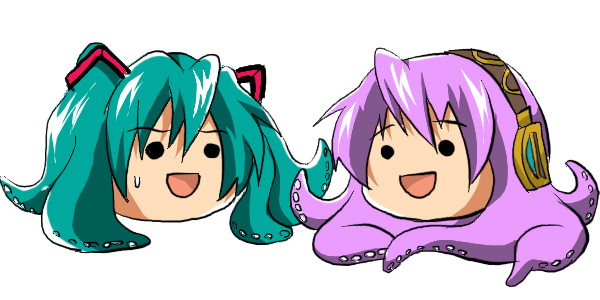 hatsune miku, megurine luka, and takoluka (vocaloid) drawn by shouno_kotarou