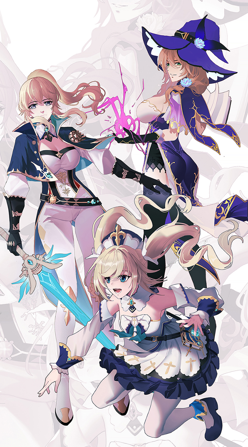 barbara, jean, and lisa (genshin impact) drawn by bitter_experience