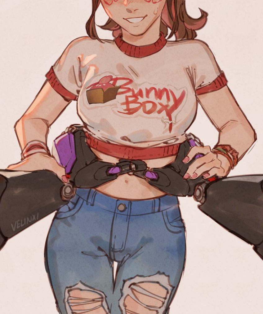 d.va, ramattra, and cardboard d.va (overwatch and 1 more) drawn by velinxi