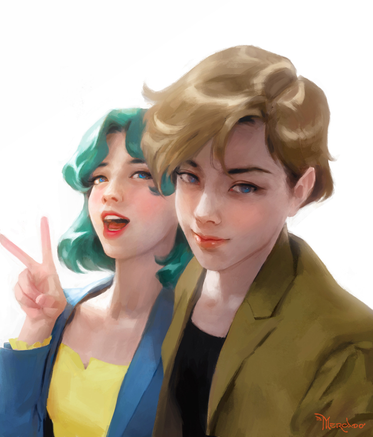 ten'ou haruka and kaiou michiru (bishoujo senshi sailor moon) drawn by miguel_mercado