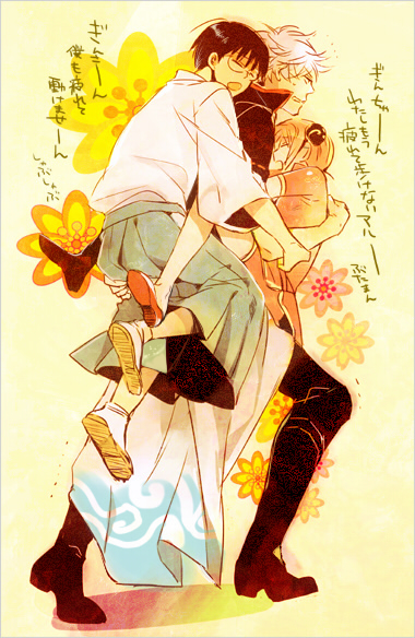 sakata gintoki, kagura, and shimura shinpachi (gintama) drawn by futaba_hazuki